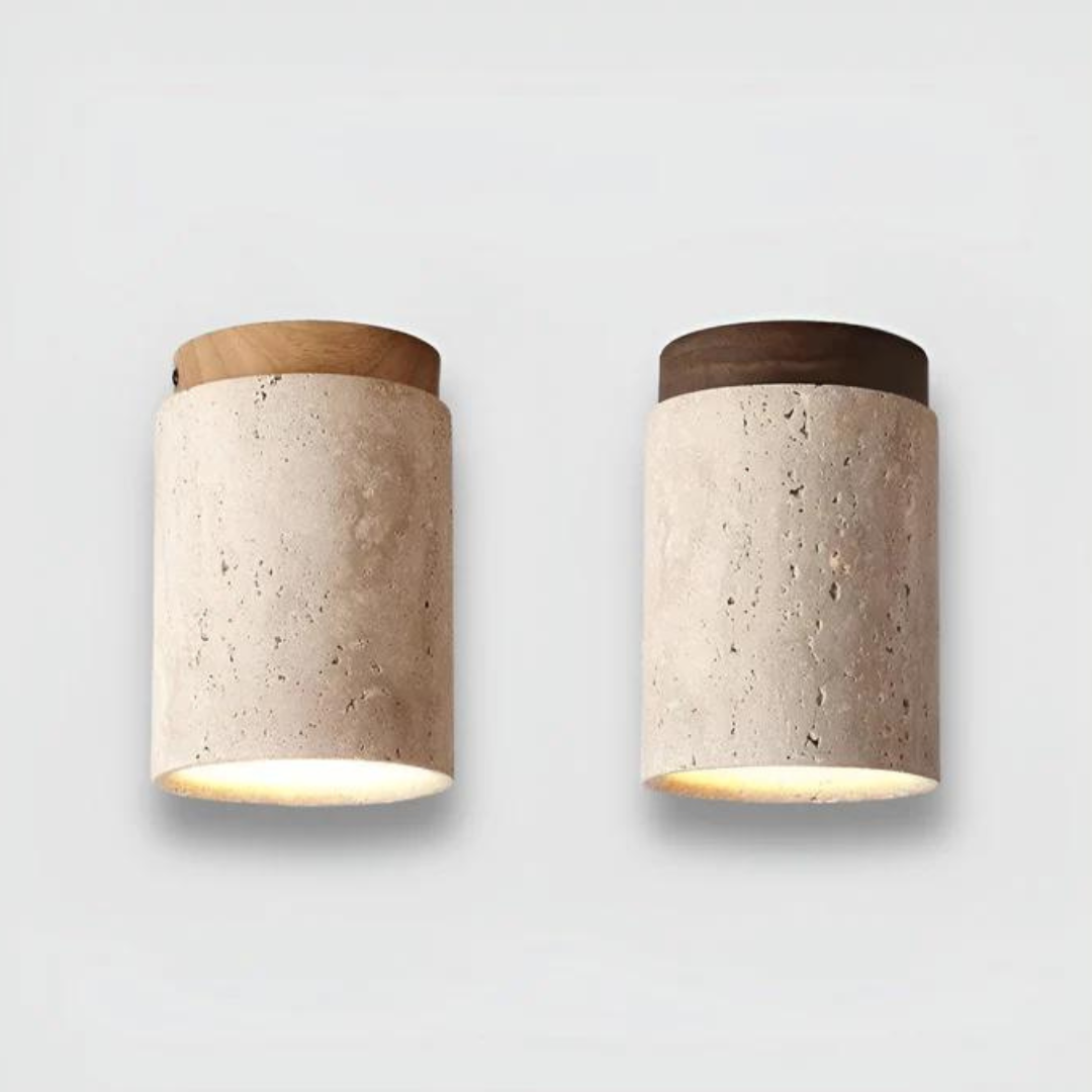 Round Wabi Sabi Travertine Flush Mounted Ceiling Light
