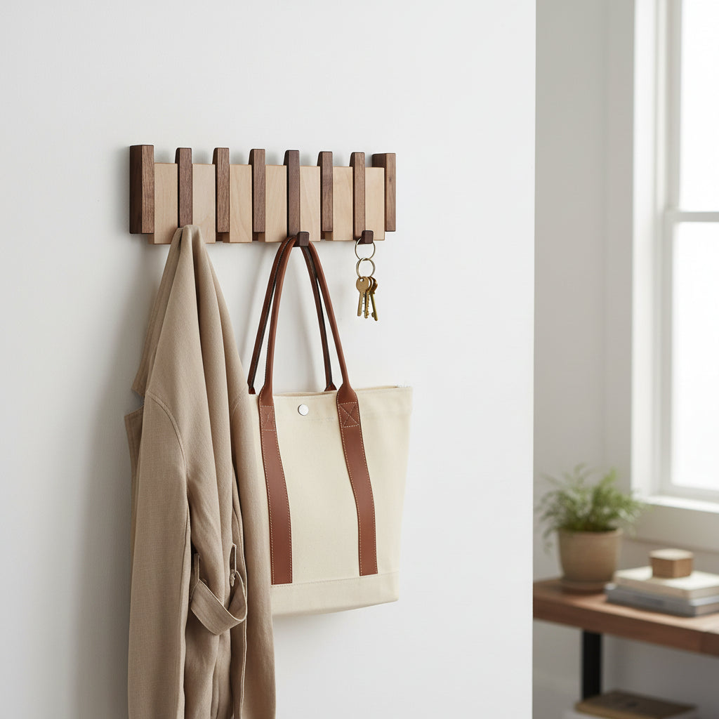 Foldable Wooden Wall Mounted Coat Hook Rack