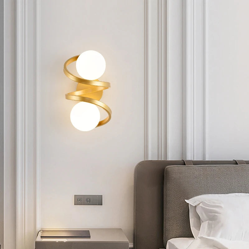 Modern Spiral Frame Frosted Glass Globe Wall Light