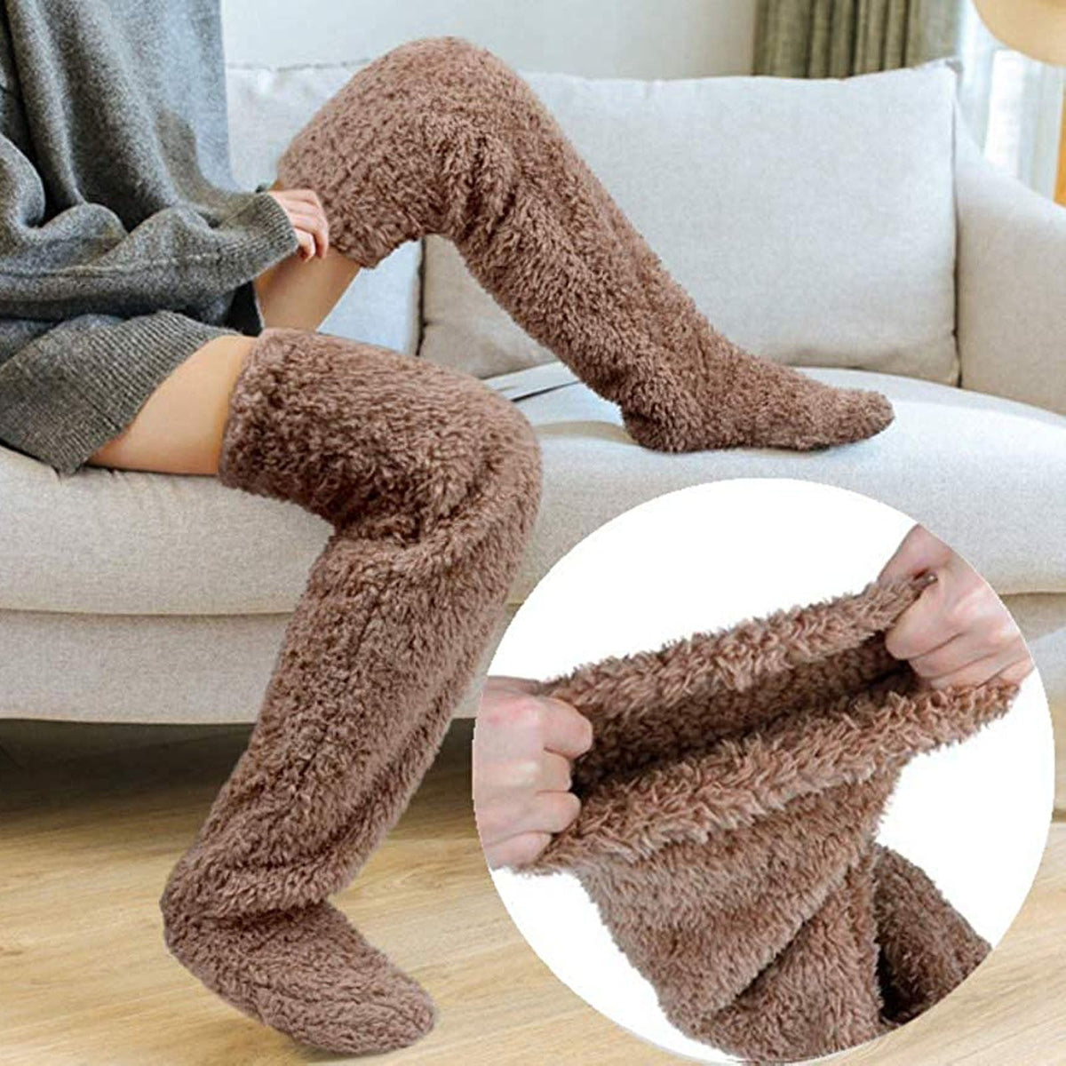 Soft Polyester Blend Elastic Cuff Winter Fleece Socks