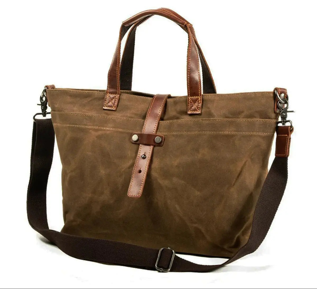 Men's Waxed Canvas Tote Bag with Leather Trim and Crossbody Strap