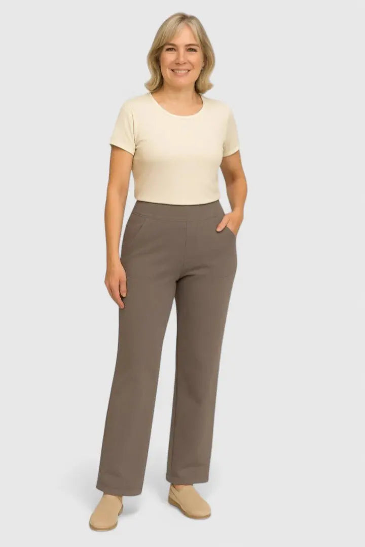 Women's High-Waist Wide Leg Trousers with Pull-On Waistband and Pockets
