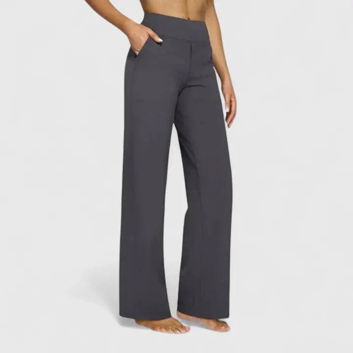 Women's High-Waist Wide Leg Trousers with Pull-On Waistband and Pockets