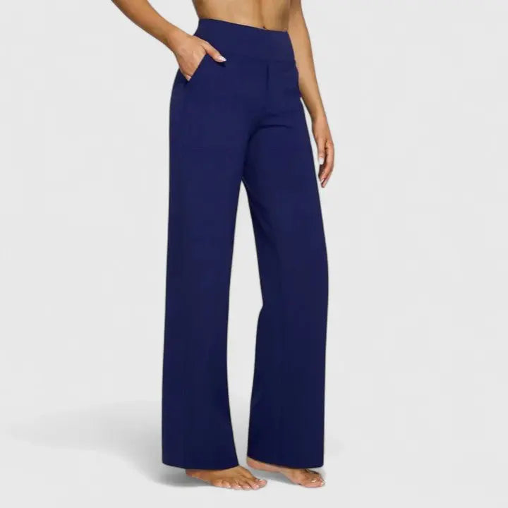 Women's High-Waist Wide Leg Trousers with Pull-On Waistband and Pockets