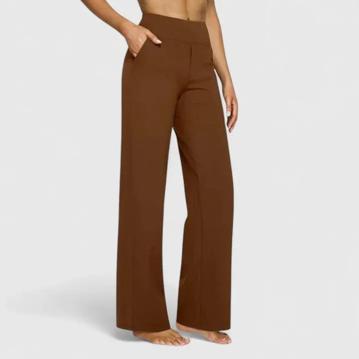 Women's High-Waist Wide Leg Trousers with Pull-On Waistband and Pockets