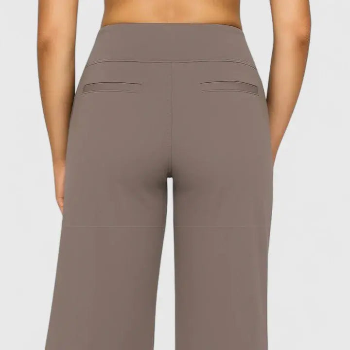 Women's High-Waist Wide Leg Trousers with Pull-On Waistband and Pockets