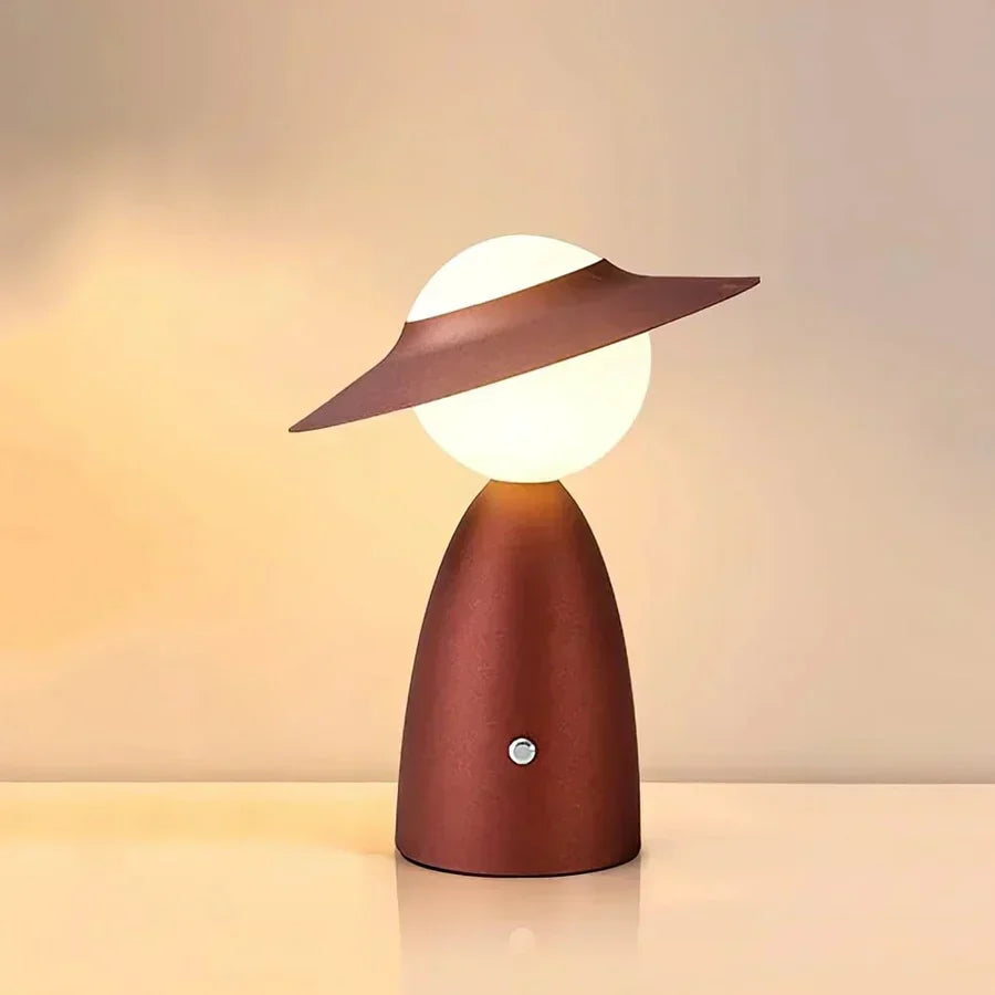 Playful Hat Silhouette Metal Touch Dimmable Wireless Table Lamp
