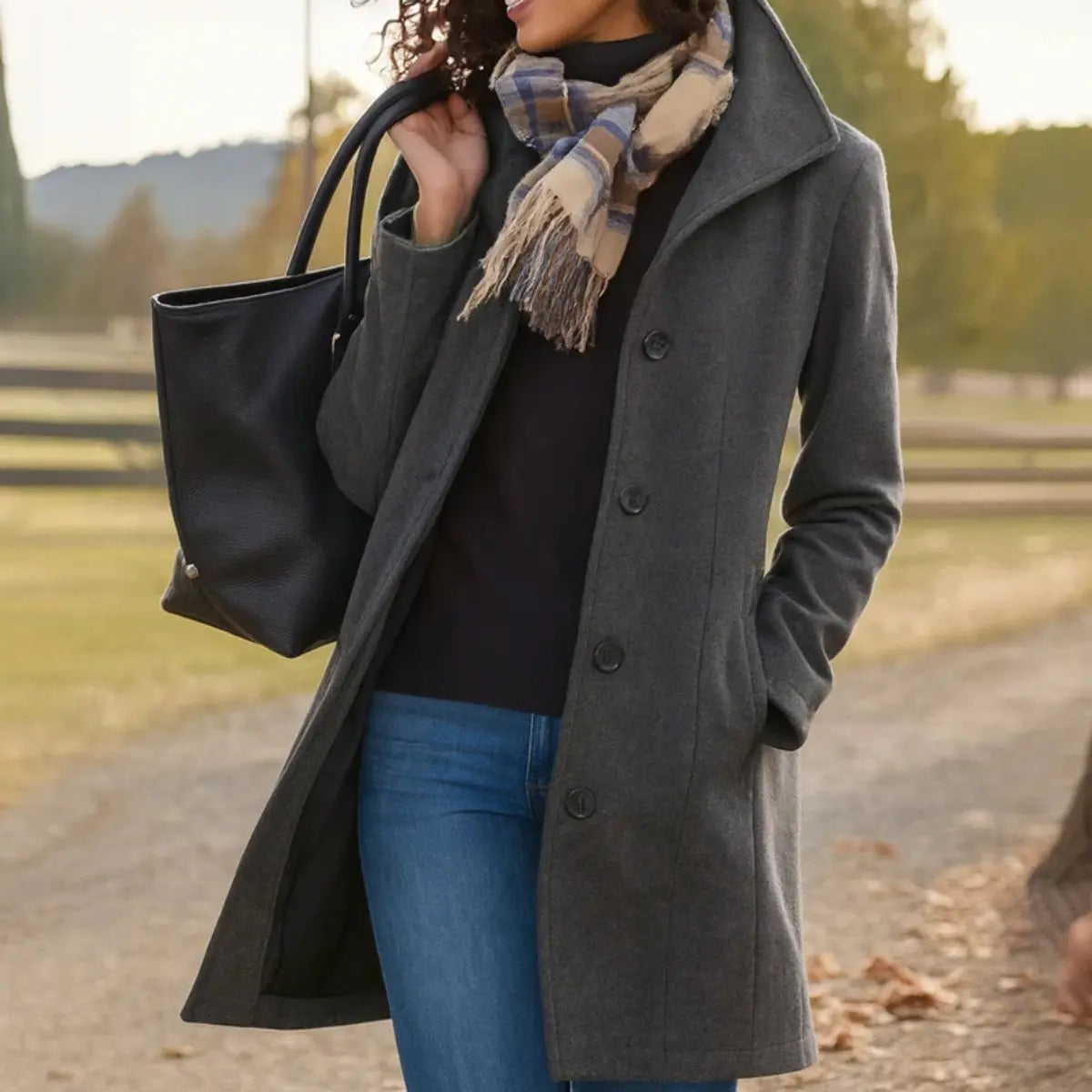 Women Coat Classic Mid-Length Single-Breasted Button Overcoat