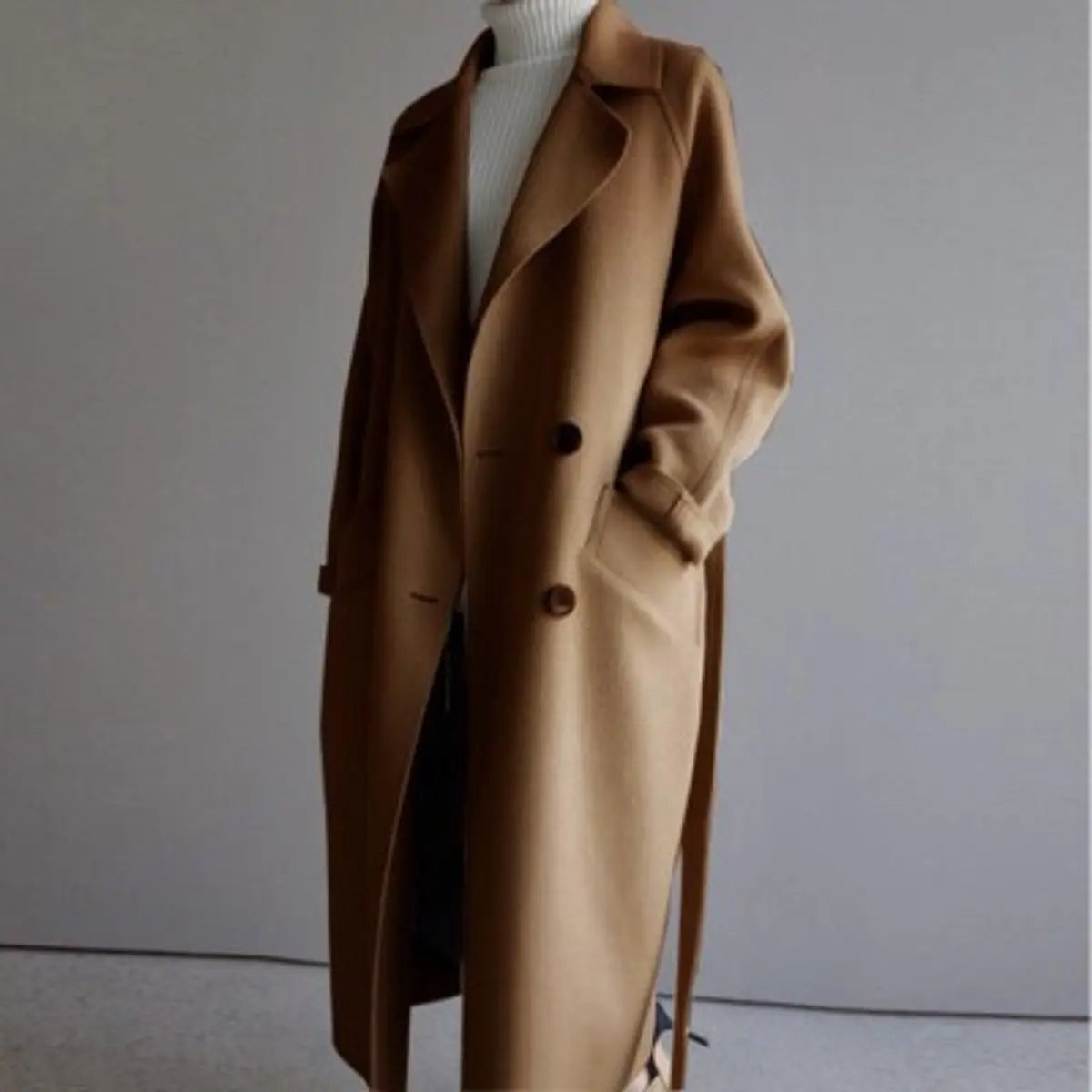 Women Coat Long Double-Breasted Cashmere Overcoat