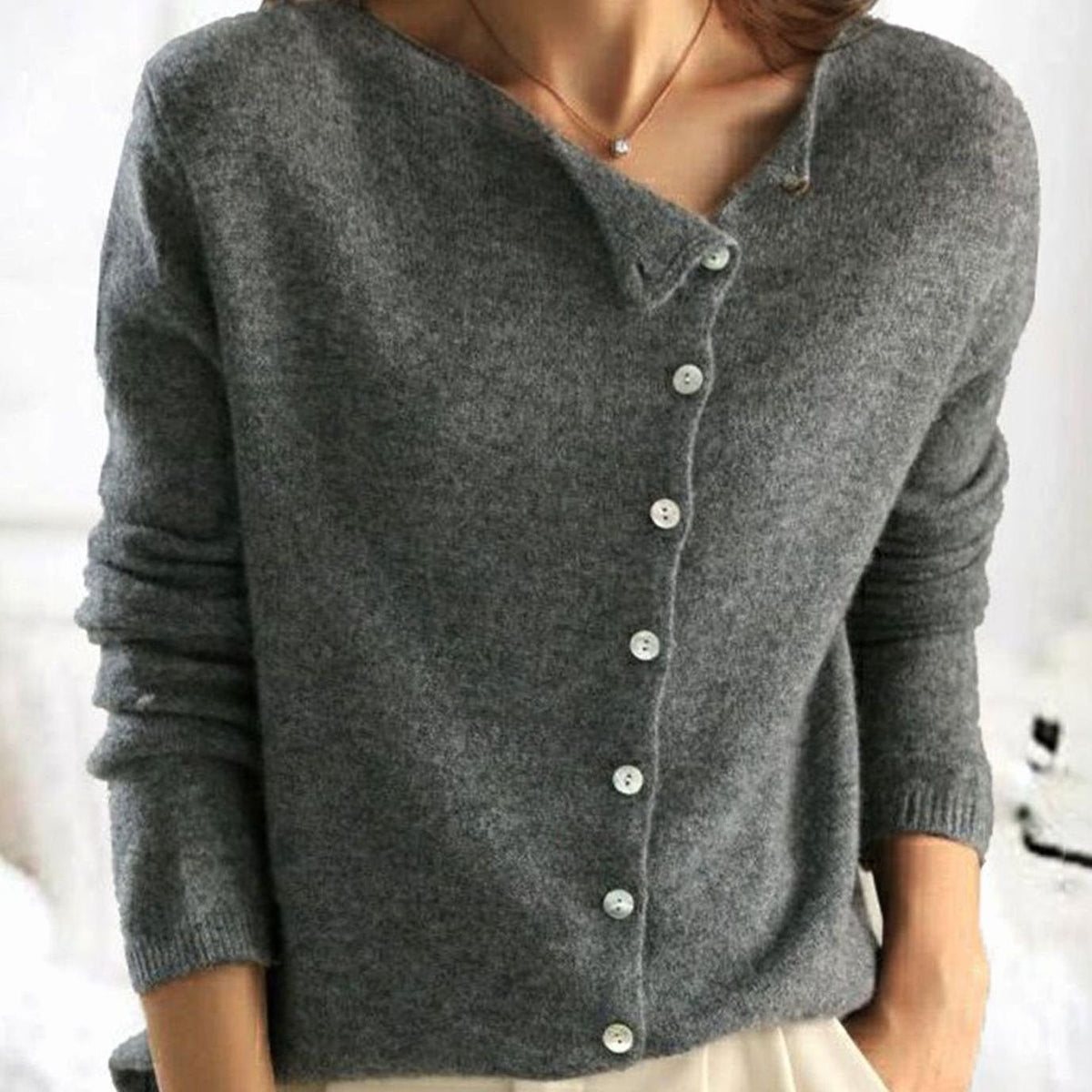 Women's Asymmetric-Button Soft-Knit Cardigan