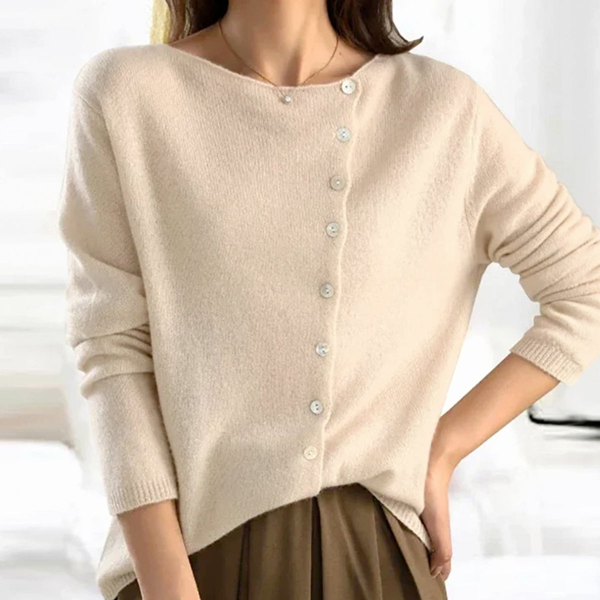 Women's Asymmetric-Button Soft-Knit Cardigan