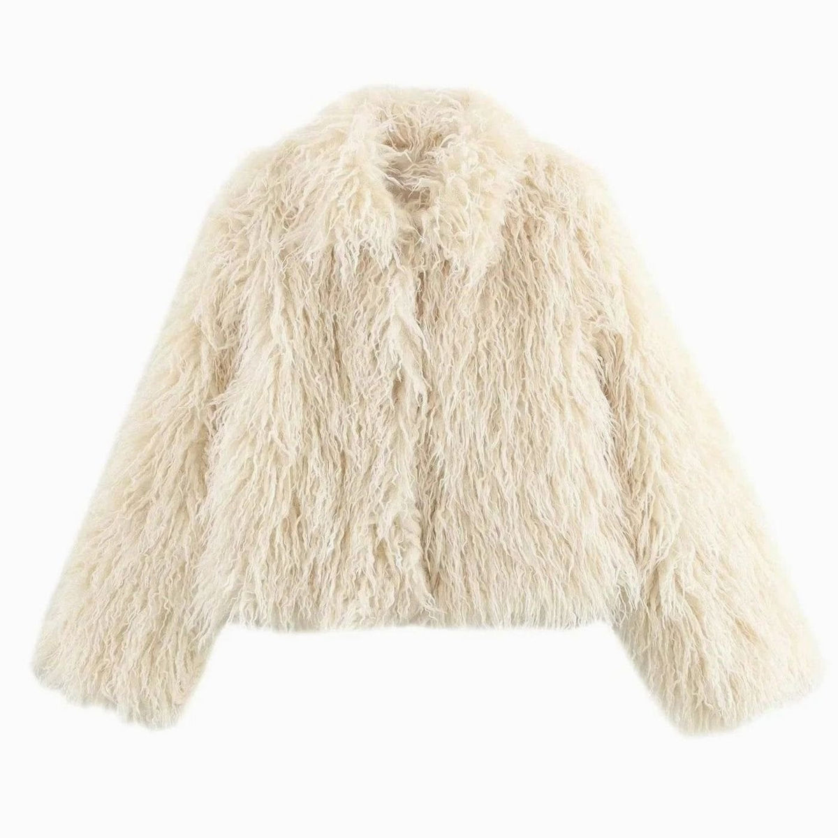 Women's Beige Fluffy Faux Fur Long-Sleeve Coat
