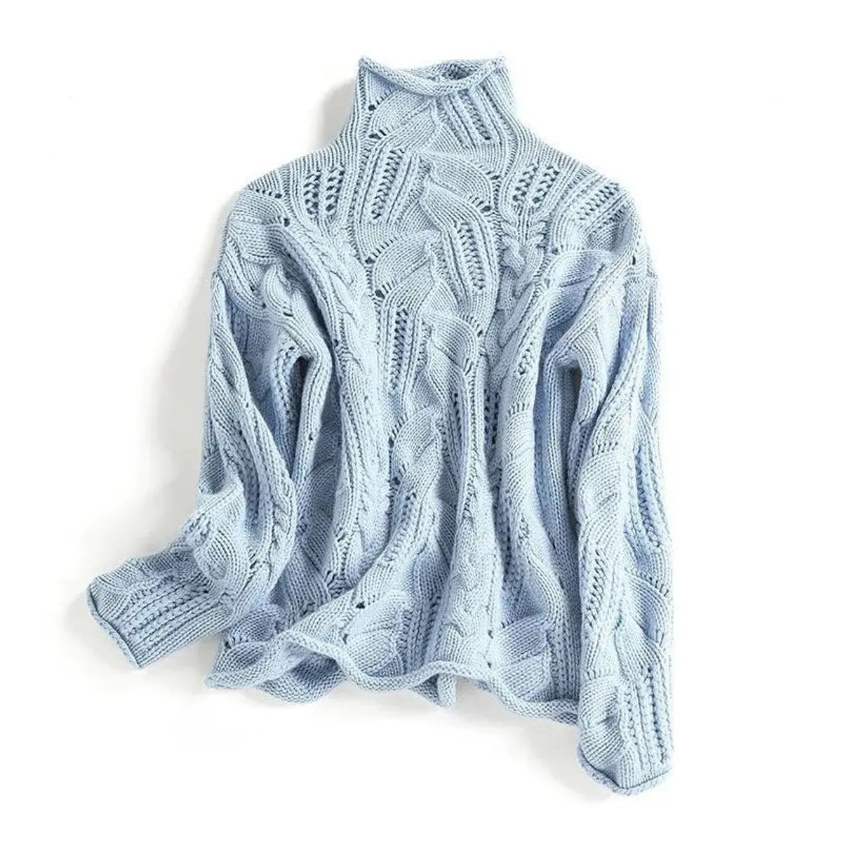 Women's Cable Knit Sweater Turtleneck Loose Fit Jumper