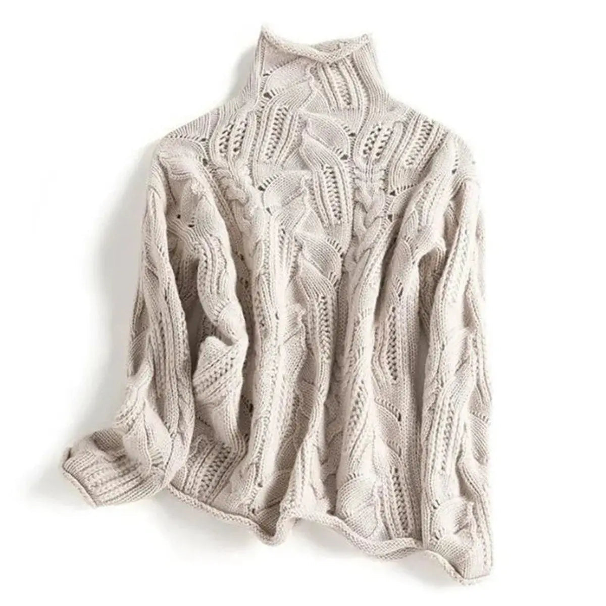 Women's Cable Knit Sweater Turtleneck Loose Fit Jumper