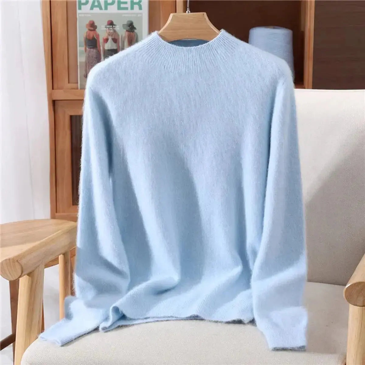 Womens Cashmere Soft Knit Relaxed Mock-Neck Jumper
