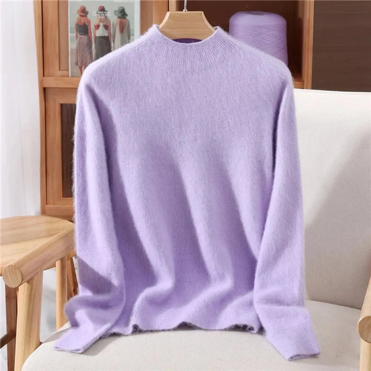 Womens Cashmere Soft Knit Relaxed Mock-Neck Jumper