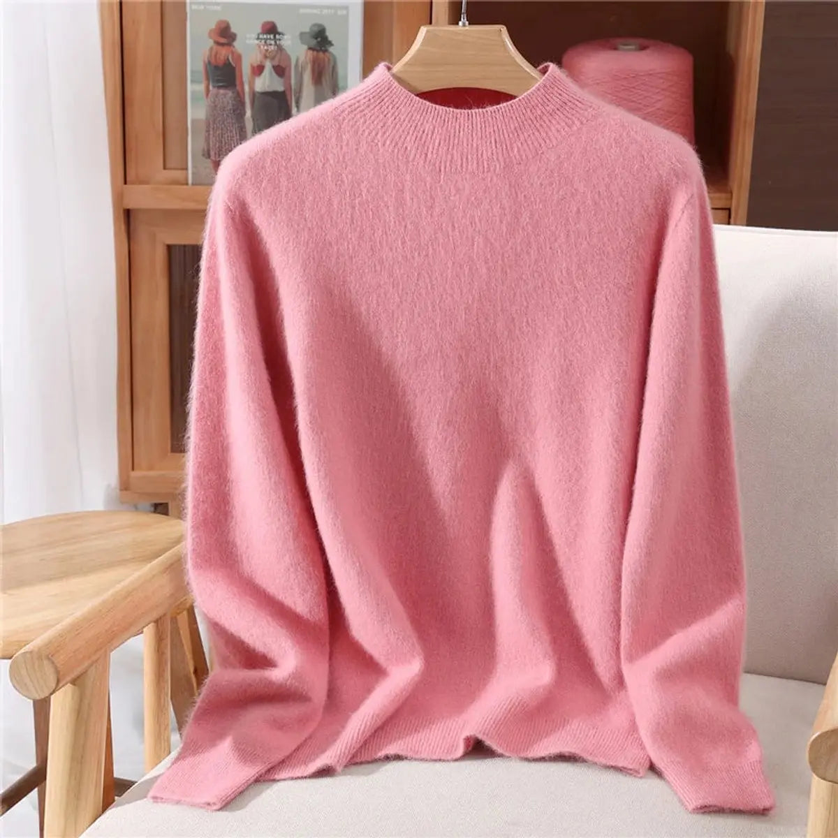 Womens Cashmere Soft Knit Relaxed Mock-Neck Jumper