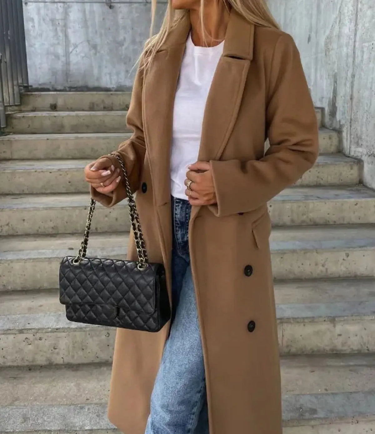Women's Classic Double-Breasted Long Trench Coat