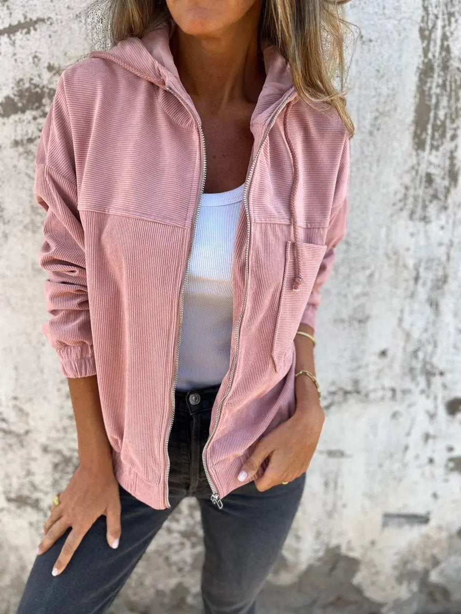 Women's Corduroy Hooded Zip-Up Quilted Jacket Women Oversized Fit