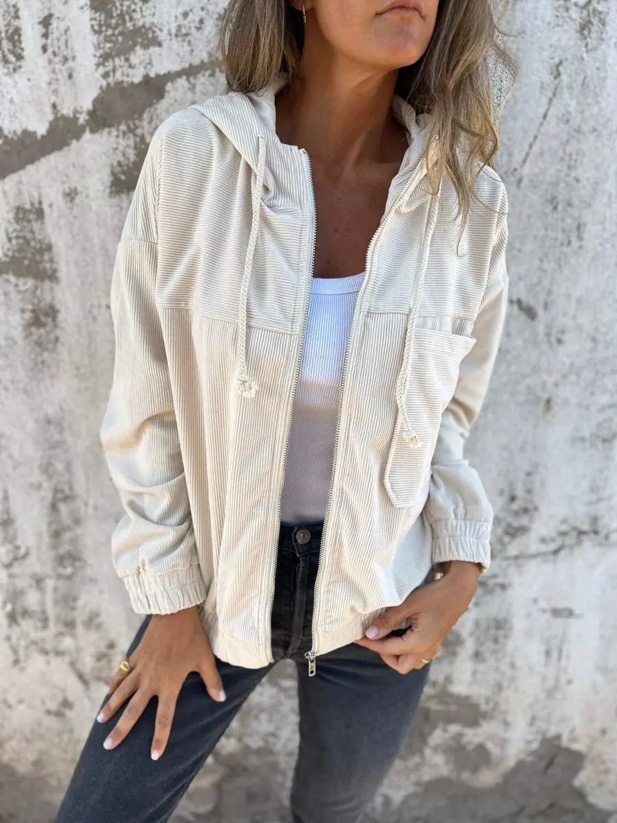 Women's Corduroy Hooded Zip-Up Quilted Jacket Women Oversized Fit
