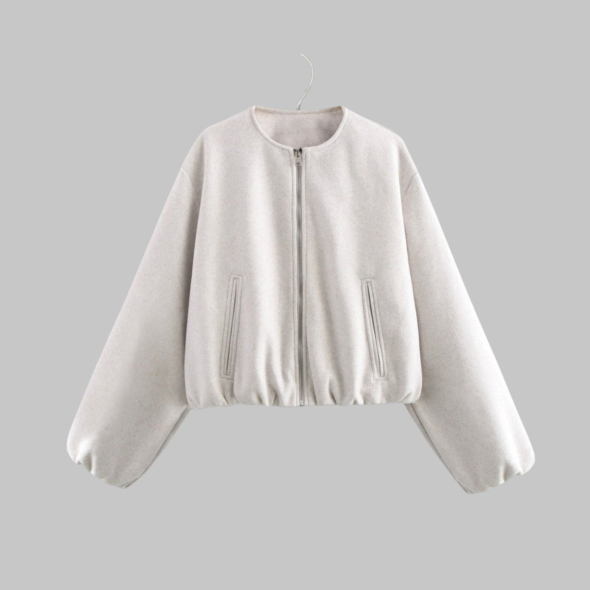 Women's Cropped Collarless Full-Zip Bomber Jacket