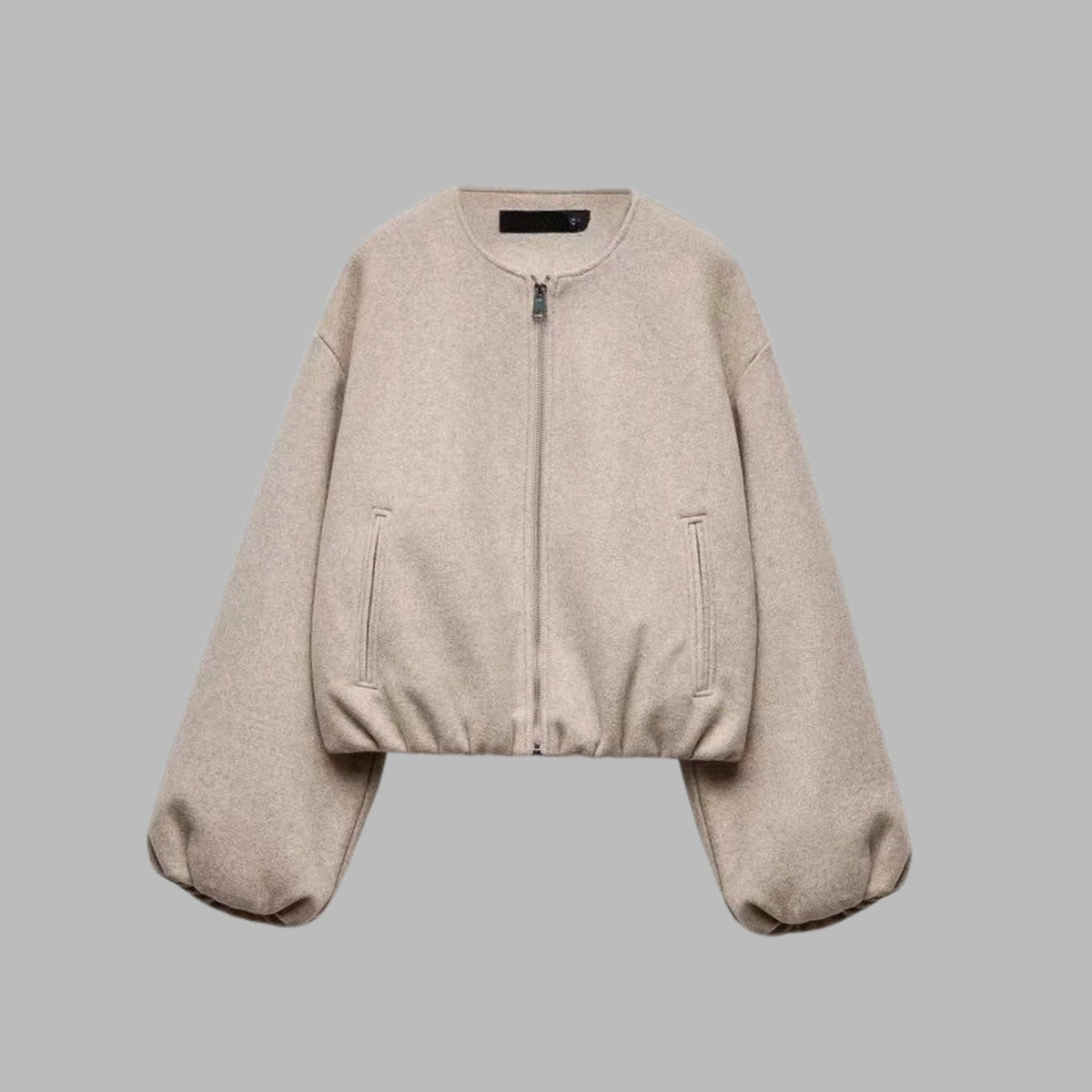 Women's Cropped Collarless Full-Zip Bomber Jacket
