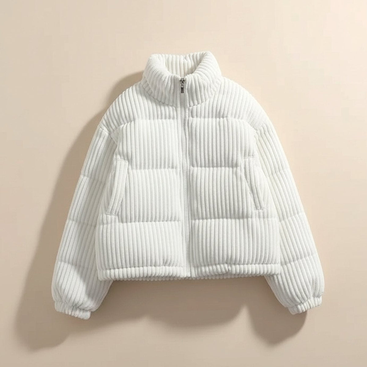 Women's Cropped Corduroy Quilted Puffer Jacket