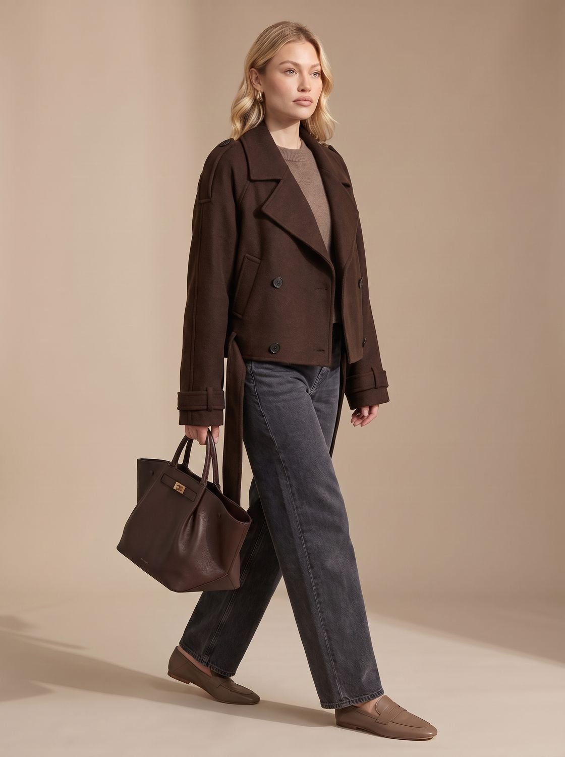 Grace | Women's Cropped Double-Breasted Wool Coat Epaulette Pea Coat