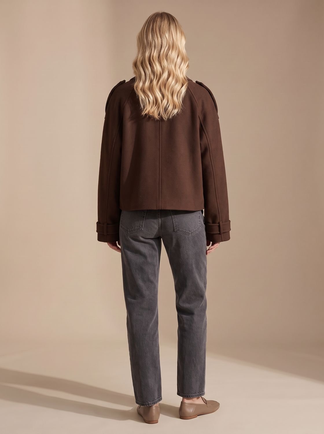 Grace | Women's Cropped Double-Breasted Wool Coat Epaulette Pea Coat