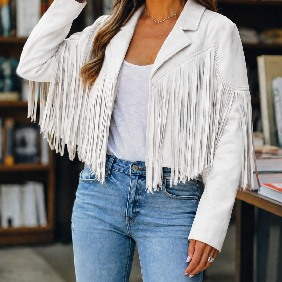 Women's Cropped Faux Suede Fringe Western Jacket
