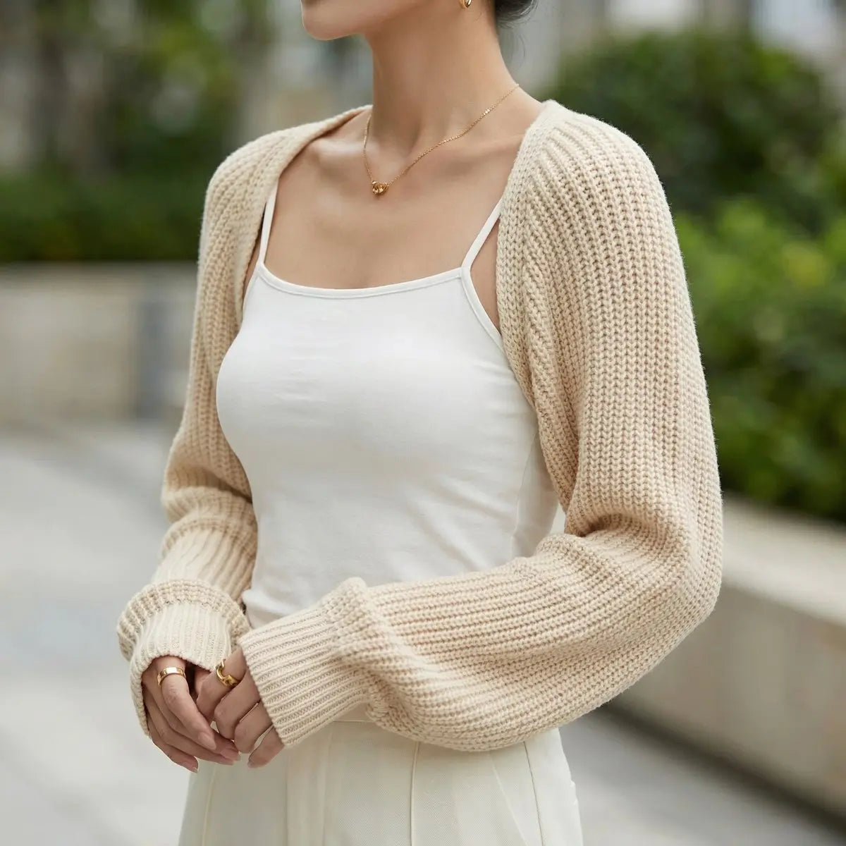 Women's Cropped Ribbed Knit Shrug Jumper Raglan Sleeve