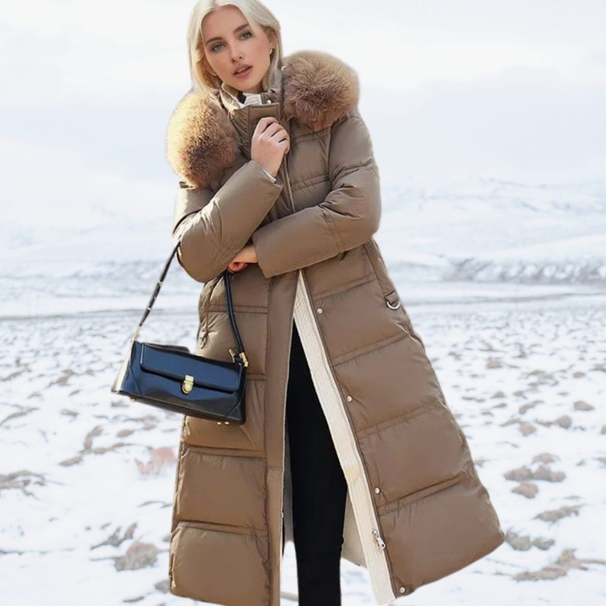 Women's Designer Fur-Hood Longline Puffer Winter Parka