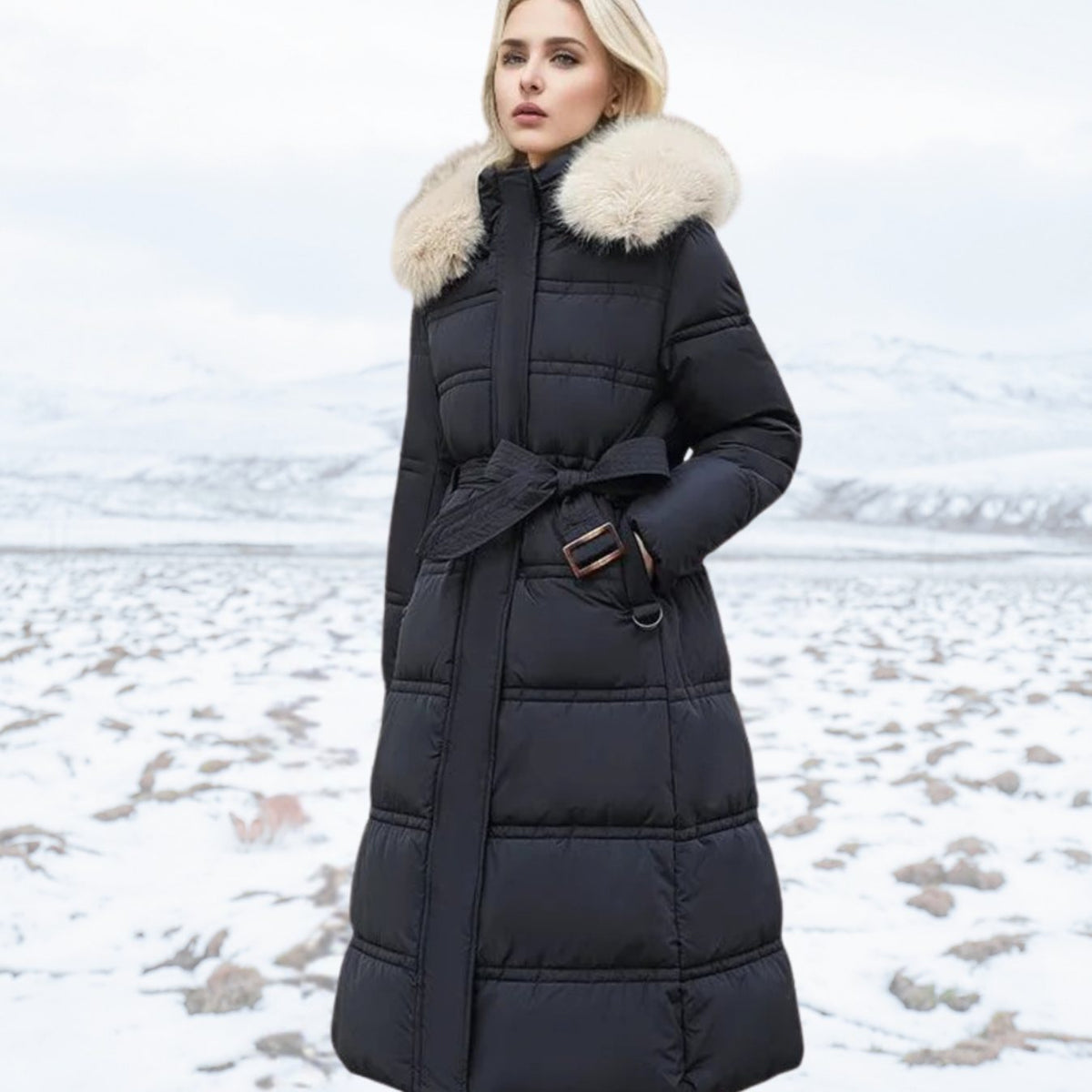 Women's Designer Fur-Hood Longline Puffer Winter Parka