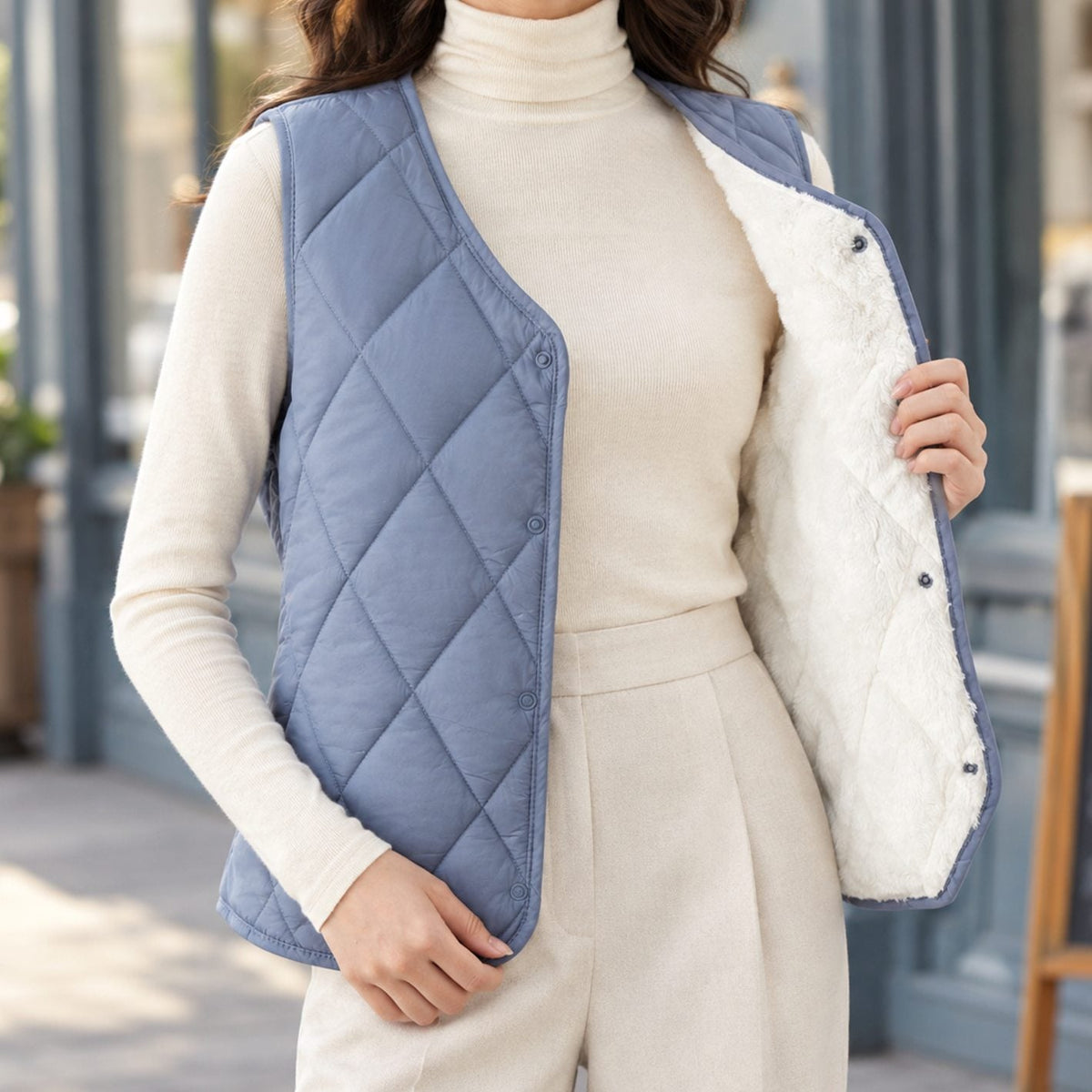 Women's Diamond-Quilted Sherpa-Lined Sleeveless Vest