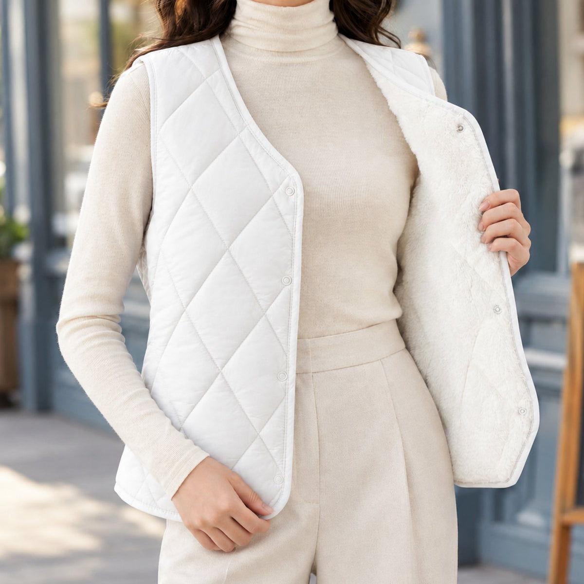 Women's Diamond-Quilted Sherpa-Lined Sleeveless Vest