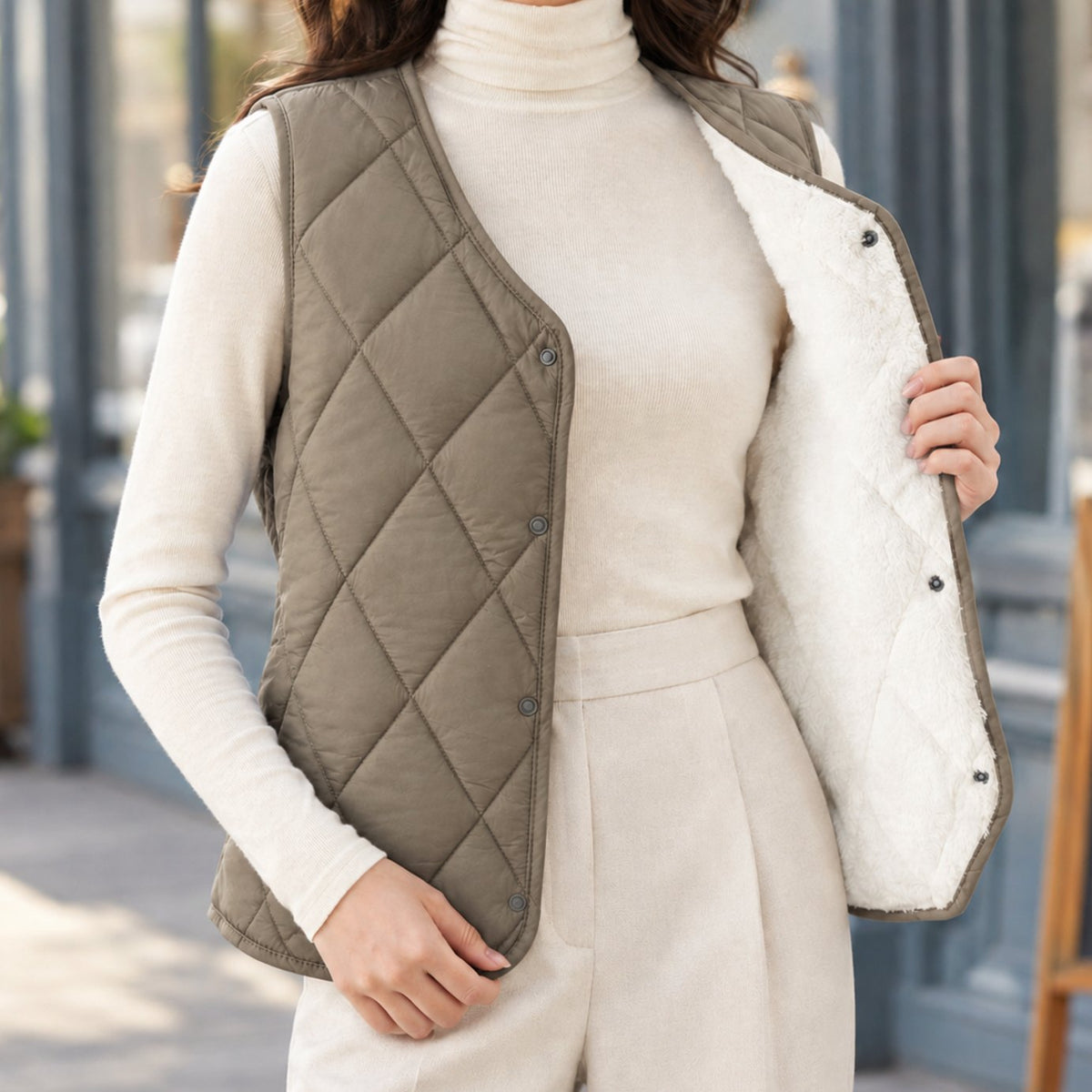 Women's Diamond-Quilted Sherpa-Lined Sleeveless Vest