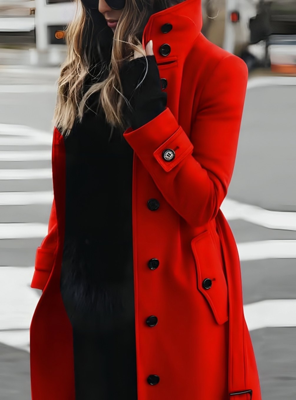 Women's Double-Breasted Belted Trench Coat High-Collar Longline