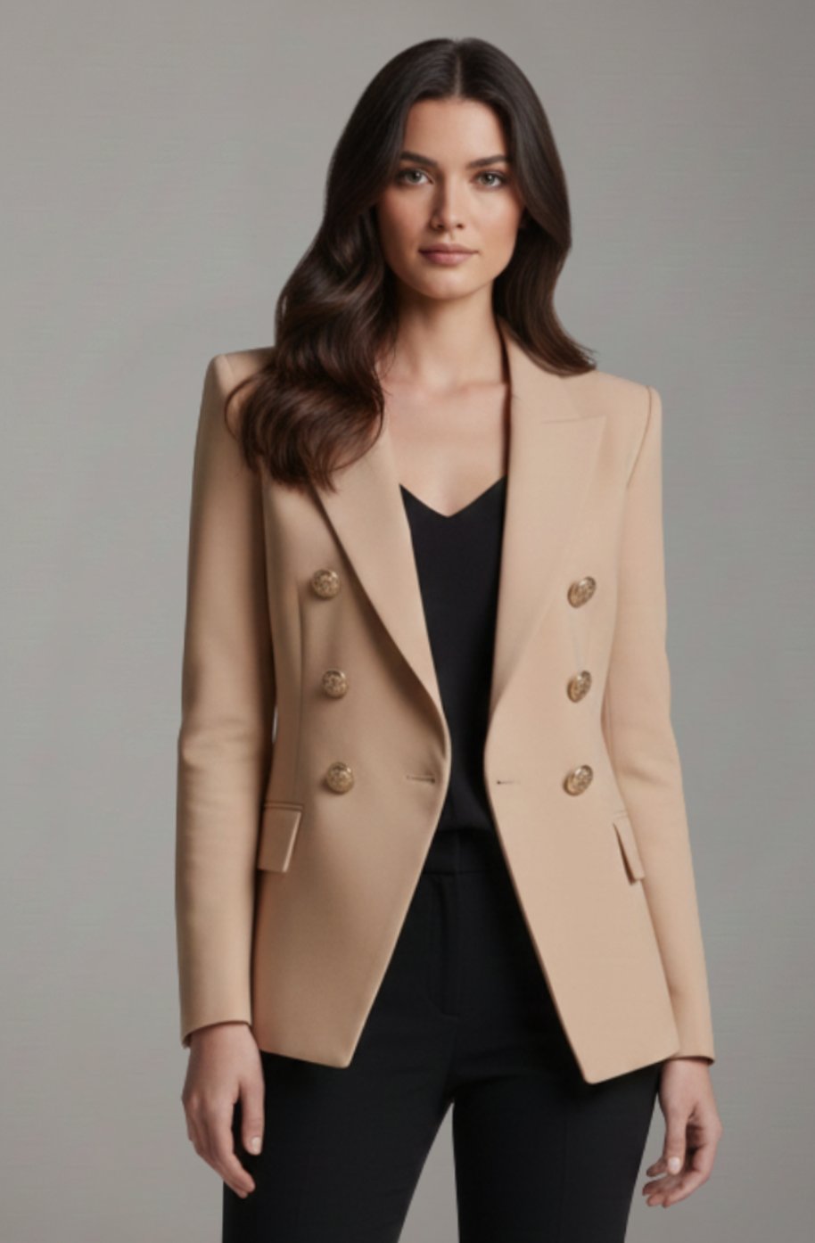 Women's Double-Breasted Gold-Button Tailored Blazer