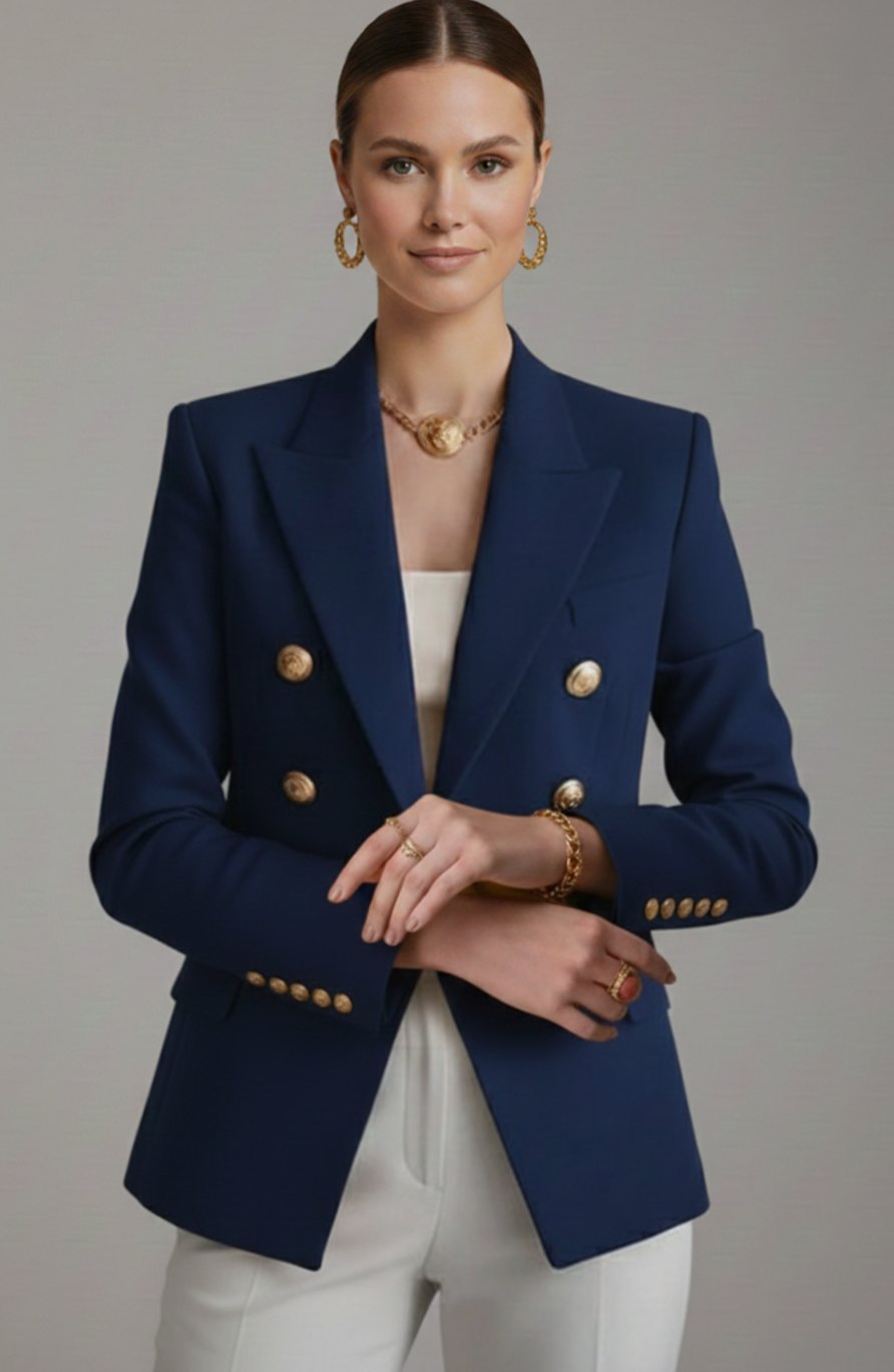 Women's Double-Breasted Gold-Button Tailored Blazer