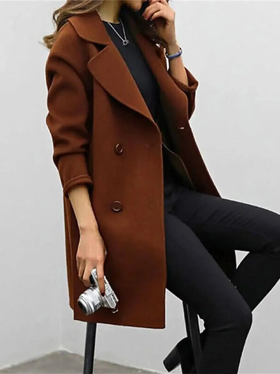 Women's Double-Breasted Longline Wool-Blend Jacket Coat