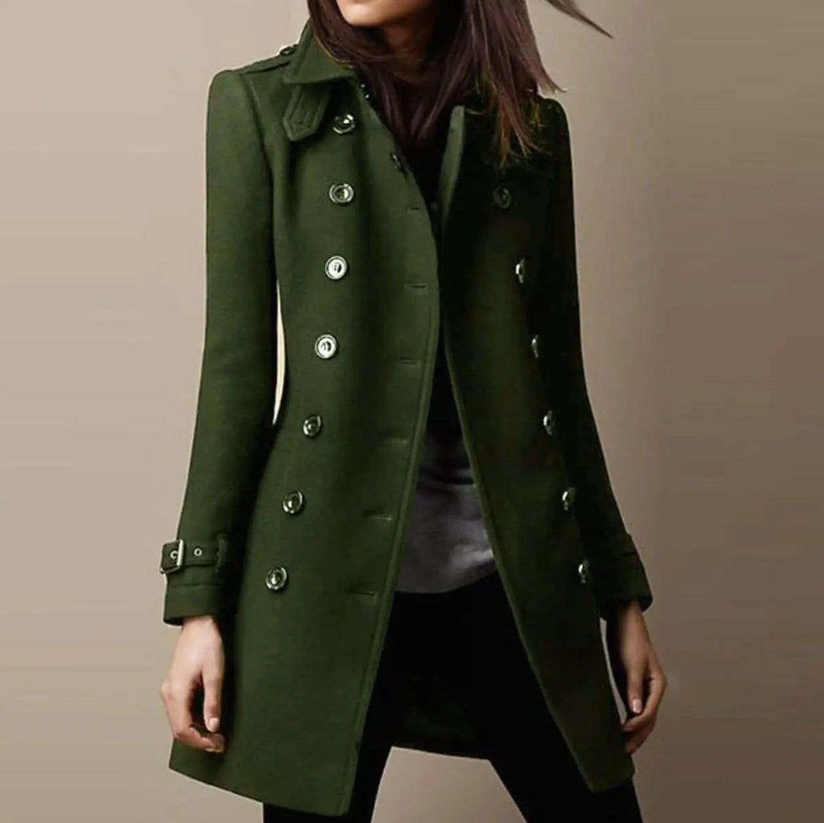 Women's Double-Breasted Mid-Length Winter Coat Notch Lapel