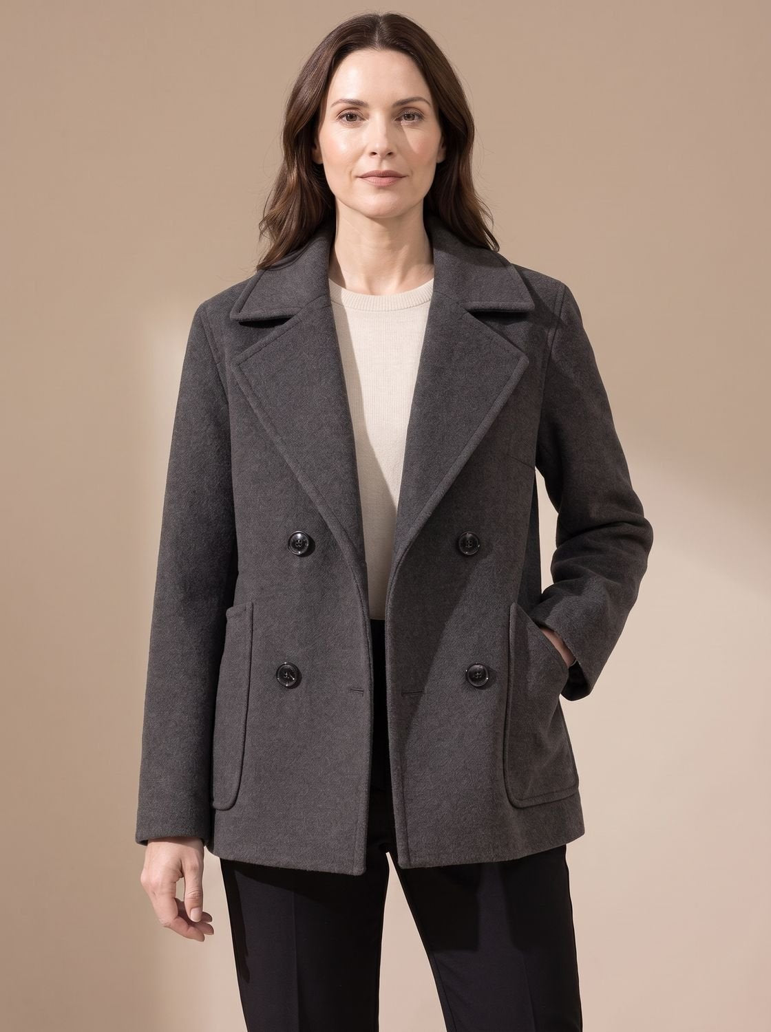 Ava | Women's Double-Breasted Notch Lapel Wool Coat Short Relaxed Fit