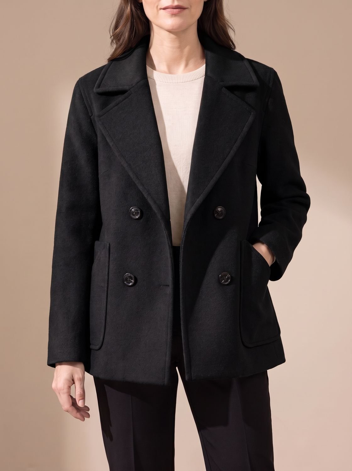 Ava | Women's Double-Breasted Notch Lapel Wool Coat Short Relaxed Fit