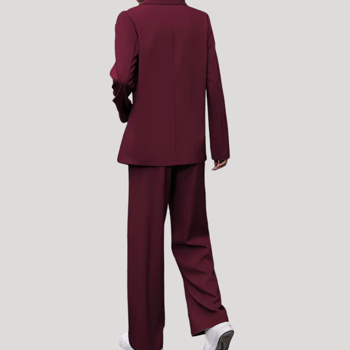 Women's Double-Breasted Tailored Wide-Leg Trouser Suit, Burgundy