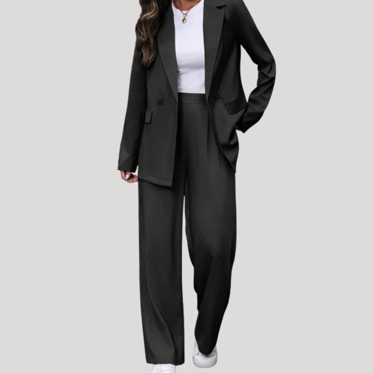 Women's Double-Breasted Tailored Wide-Leg Trouser Suit, Burgundy