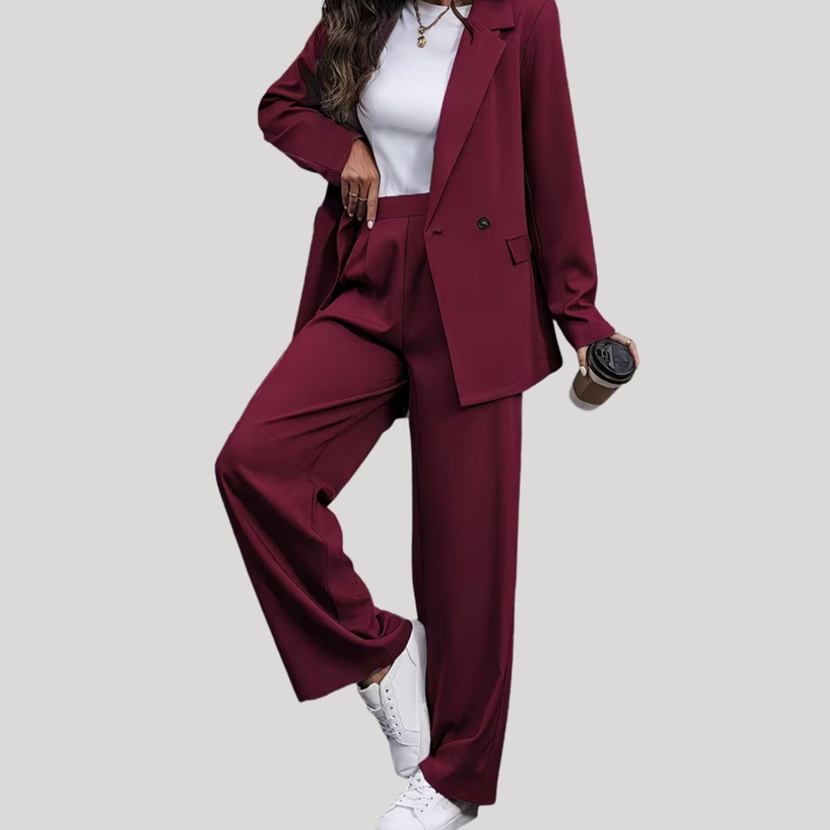 Women's Double-Breasted Wide-Leg Tailored Trouser Suit