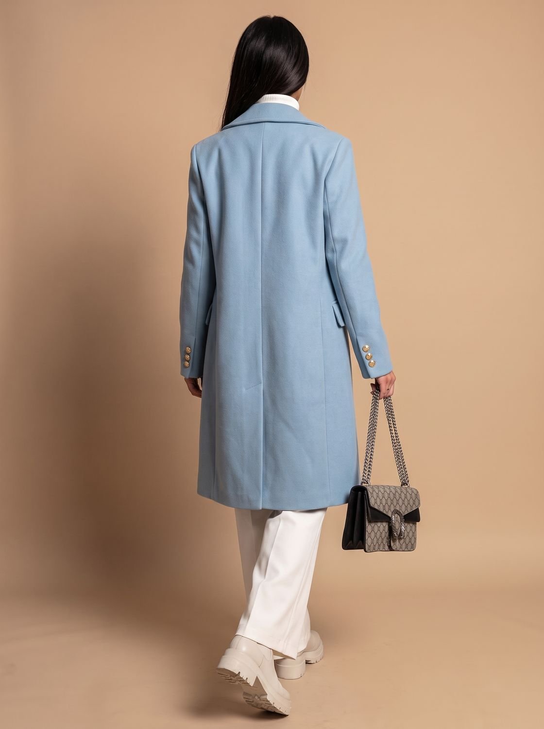 Olivia | Women's Double Breasted Wool Coat Gold Button Notch Lapel