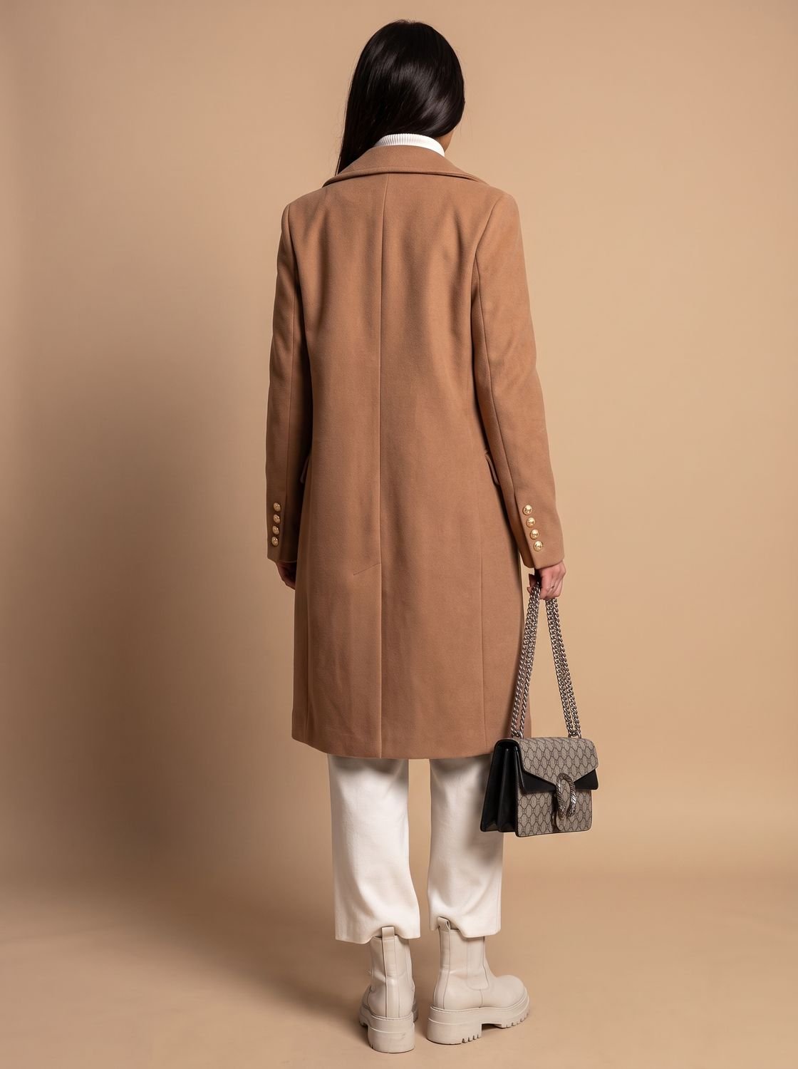 Olivia | Women's Double Breasted Wool Coat Gold Button Notch Lapel