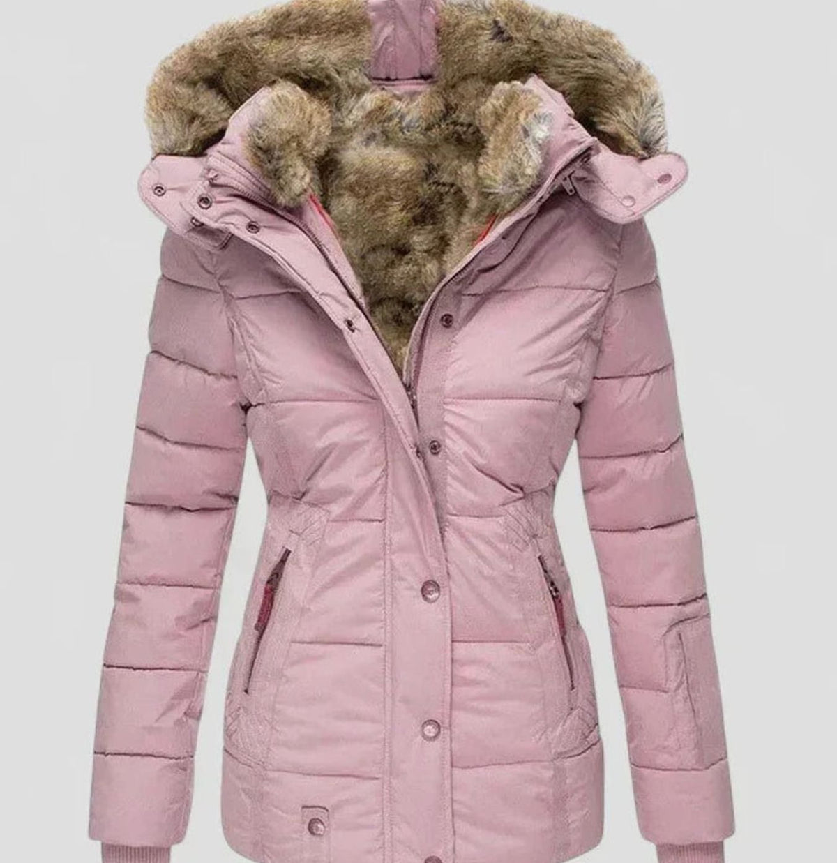 Women's Faux Fur Hooded Quilted Puffer Winter Coat