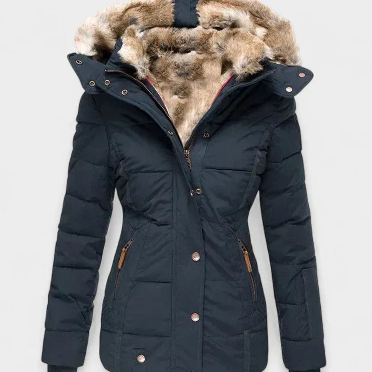 Women's Faux Fur Hooded Quilted Puffer Winter Coat